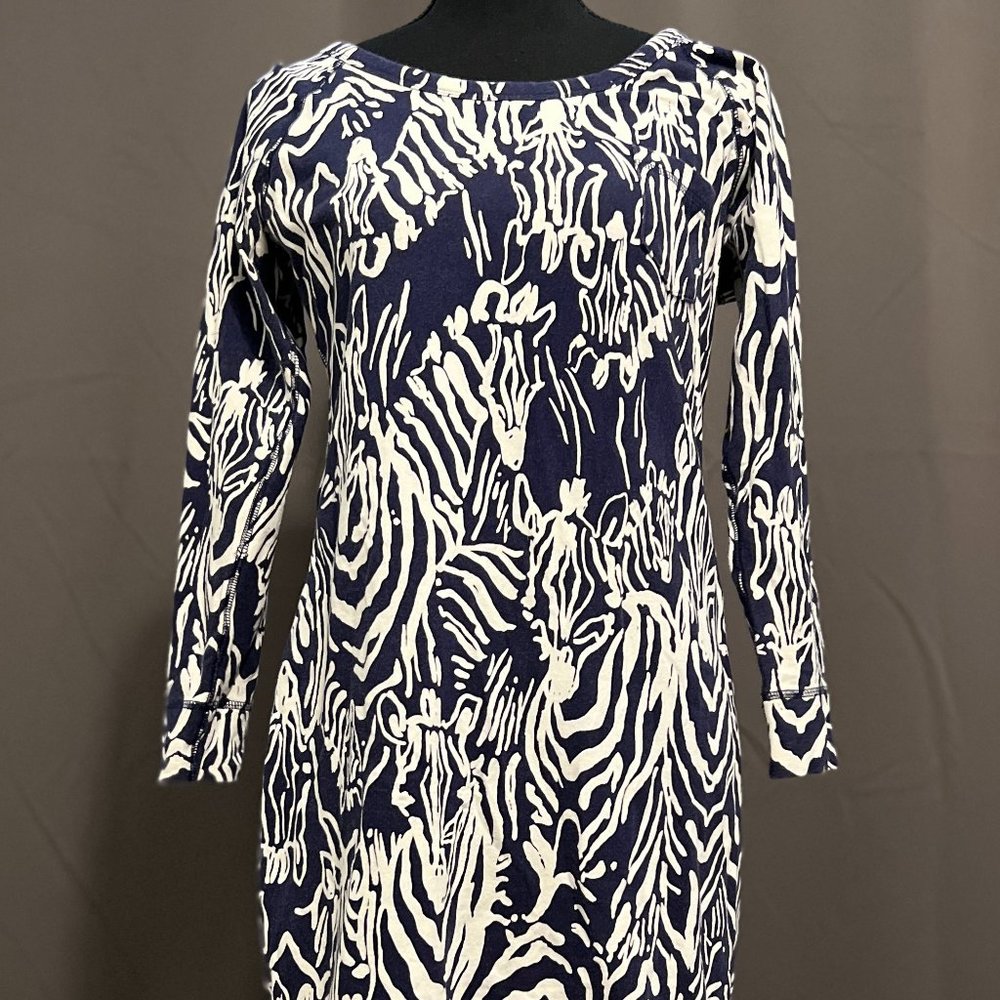 Lilly Pulitzer Preston French Terry Dress – Blue Entourage Zebra – Size Medium